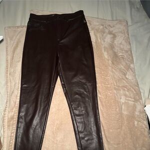 Shinestar Dark Brown Leather Skinny Pants